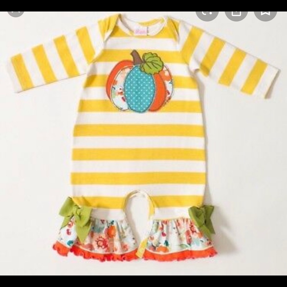 Ric Rac Ruffles Pumpkin Romper with Matching Bow